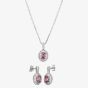Silver Lilac Cubic Zirconia Oval Pendant and Dropper Earring Set SET9649