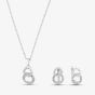 Silver & Cubic Zirconia Interlinked Double Circle Necklace & Earring Set SET16794 