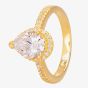 Starbright Gold Pear-Cut Cubic Zirconia Halo Shouldered Ring R6163 3A GP