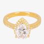 Starbright Gold Pear-Cut Cubic Zirconia Halo Shouldered Ring R6163 3A GP