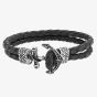 Bourne and Wilde Mens Double Black Leather Anchor Bracelet OSB-1730SBK