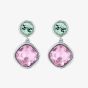 Ted Baker Craset Silver Tone Green & Pink Crystal Dropper Earrings TBJ3694-01-212