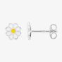 Fleur Kids Sterling Silver White And Yellow Enamel Flower Stud Earrings AZE030104