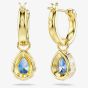 Swarovski Chroma 18ct Yellow Gold Plated Pear Cut Blue Drop Earrings 5757815