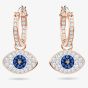 Swarovski Duo Rose Gold Tone Blue Evil Eye Hoop Earrings 5425857