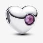 PANDORA Sterling Silver Pink Cubic Zirconia February Birthstone Heart Charm 794161C02