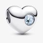 PANDORA Sterling Silver Light Blue Cubic Zirconia March Birthstone Heart Charm 794161C03
