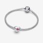 PANDORA Sterling Silver Pink Cubic Zirconia October Birthstone Heart Charm 794161C10