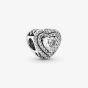 PANDORA Silver Sparkling Levelled Hearts Charm 799218C01