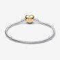 PANDORA Moments Silver 14ct Gold Heart Clasp Bracelet 568707C00