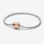 PANDORA Moments Silver 14ct Rose Gold Heart Clasp Bracelet 580719