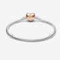 PANDORA Moments Silver 14ct Rose Gold Heart Clasp Bracelet 580719
