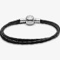 PANDORA Double Black Leather Bracelet 590745CBK