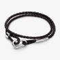 PANDORA Moments Brown Braided Double Leather Bracelet 593338C01