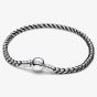 PANDORA Silver Black Cord Box Chain Bracelet 593816C02