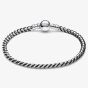 PANDORA Silver Black Cord Box Chain Bracelet 593816C02