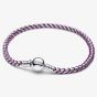 PANDORA Silver Purple Cord Box Chain Bracelet 593816C03