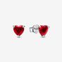 PANDORA Silver Red Crystal Heart Stud Earrings 292549C01