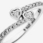 Pandora Silver Two Sparkling Hearts Ring 191023CZ