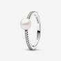 PANDORA Silver Freshwater Pearl Shoulder Set Ring 193158C01