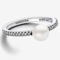 PANDORA Silver Freshwater Pearl Shoulder Set Ring 193158C01