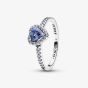 PANDORA Blue Sparkling Elevated Heart Ring 198421C05
