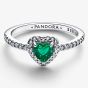 PANDORA Silver Elevated Royal Green Heart Ring 198421C07