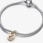 PANDORA Sterling Silver 14ct Yellow Gold Plated Handcuffs Dangle Charm 763435C00
