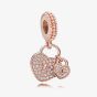 PANDORA 14ct Rose Gold Plated Pavé Hearts Charm 781807CZ