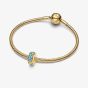 PANDORA 14ct Gold Plated Aqua Blue Clip Charm 763902C01