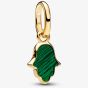 PANDORA 14ct Gold Plated Green Hamsa Hand Mini Dangle Charm 764612C01