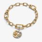 PANDORA 14ct Yellow Gold Plated Sterling Silver Crystal Libra Zodiac Medallion Charm 764983C01