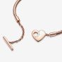 PANDORA 14ct Rose Gold Plated Heart T-Bar Chain Bracelet 589285C00