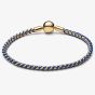 PANDORA 14ct Gold-Plated Blue Cord Box Chain Bracelet 563816C02