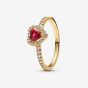 Pandora 14ct Gold Plated Red Crystal Elevated Heart Ring 168421C02