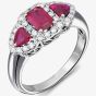 18ct White Gold Diamond Surrounded Triple Ruby Ring 18DR375-R-W