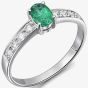 18ct White Gold Oval Emerald Diamond Shouldered Ring 18DR378-E-W