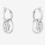 BOSS Double B Divine Silver Tone Drop Huggie Hoop Earrings 1580820