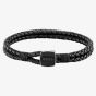 BOSS Seal Black Leather Braided Bracelet 1580047M