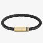 BOSS Gold Tone Braided Black Leather Bracelet 1580624