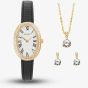 Sekonda Ladies Classic Bellamy Oval Dial Black Leather Strap Watch Earrings + Necklace Gift Set 49079