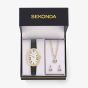 Sekonda Ladies Classic Bellamy Oval Dial Black Leather Strap Watch Earrings + Necklace Gift Set 49079