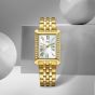 Lorus Ladies Rectangular White Dial Golden Bracelet Watch RG238YX9