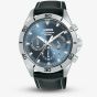 Lorus Mens Grey Blue Sunray Chronograph Leather Strap Watch RT341KX9