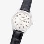 Lorus Mens White Dial Day Date Black Leather Strap Watch RJ673AX9