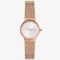 Skagen Ladies Freja Rose Gold Plated Sunray Crystal Set Dial Mesh Strap Watch SKW2665
