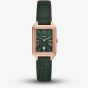 Fossil Ladies Raquel Rose Gold Tone Green Leather Strap Watch ES5366