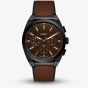 Fossil Mens Everett Brown Leather Strap Chronograph Watch FS6108