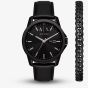 Armani Exchange Mens Banks Leather Strap Watch & Chain Bracelet Gift Set AX7147SET