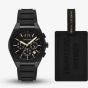 Armani Exchange Mens Rafael Black Chronograph Watch & Luggage Tag Gift Set AX7165SET